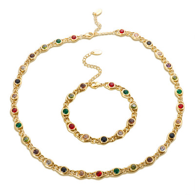 Κολιέ Βραχιόλι Trend Colorful Cubic Zirconia Panel για Γυναικεία Χρυσό Χρώμα από ανοξείδωτο ατσάλι Κρυστάλλινο σετ κοσμημάτων Fisheye 2023 Νέο