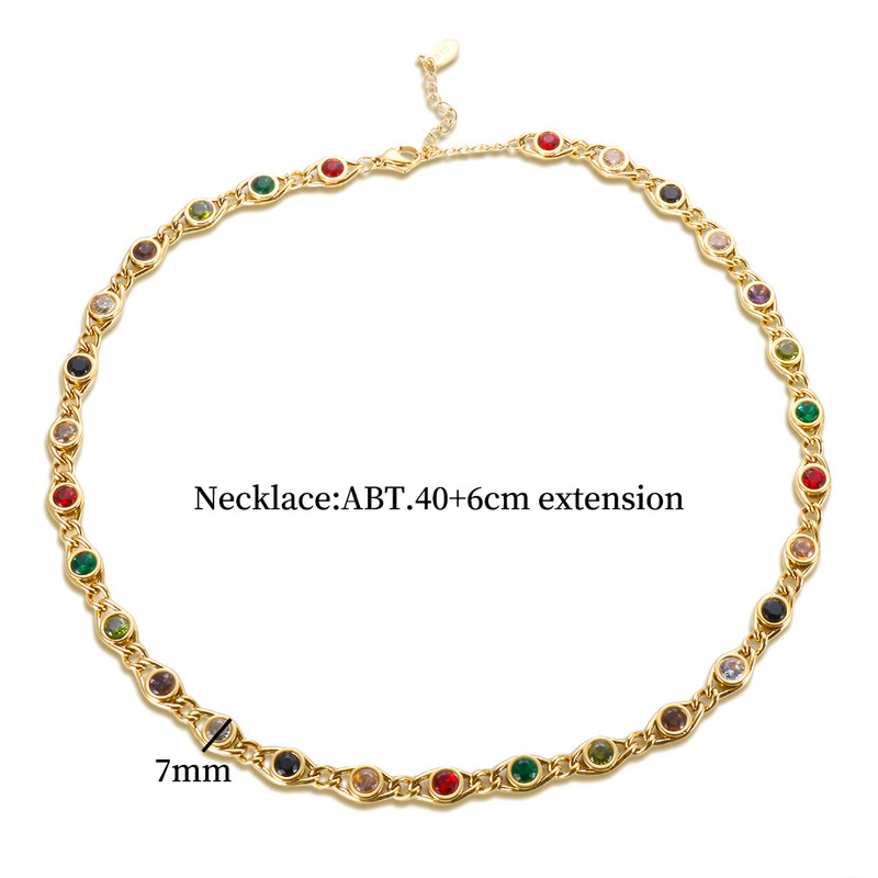 Κολιέ Βραχιόλι Trend Colorful Cubic Zirconia Panel για Γυναικεία Χρυσό Χρώμα από ανοξείδωτο ατσάλι Κρυστάλλινο σετ κοσμημάτων Fisheye 2023 Νέο