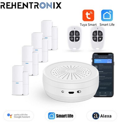 Tuya RF riasztó átjáró ablak ajtó érzékelő vízérzékelő távoli intelligens otthon biztonsági riasztórendszer készletek a Smart Life Alexa szolgáltatással