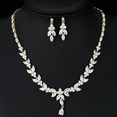 Set de bijuterii, 4 bucăți, pentru femei, mare, placat cu aur alb, zirconiu cubic strălucitor, picătură de mirese din Dubai, cercei, brățară, inel