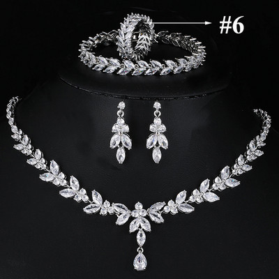 Set de bijuterii, 4 bucăți, pentru femei, mare, placat cu aur alb, zirconiu cubic strălucitor, picătură de mirese din Dubai, cercei, brățară, inel