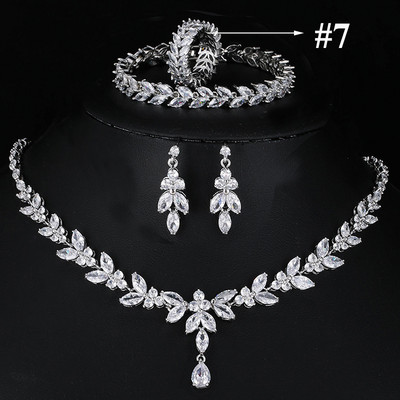 Set de bijuterii, 4 bucăți, pentru femei, mare, placat cu aur alb, zirconiu cubic strălucitor, picătură de mirese din Dubai, cercei, brățară, inel