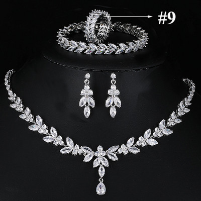 Set de bijuterii, 4 bucăți, pentru femei, mare, placat cu aur alb, zirconiu cubic strălucitor, picătură de mirese din Dubai, cercei, brățară, inel