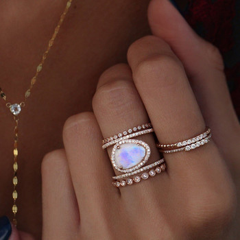 Vintage Φυσικό Μπλε Τυρκουάζ Δαχτυλίδι για Γυναικείες Αντίκες Ασημί Χρώμα Τιτανίου Διπλό Δαχτυλίδι Δαχτυλίδι για Κορίτσι