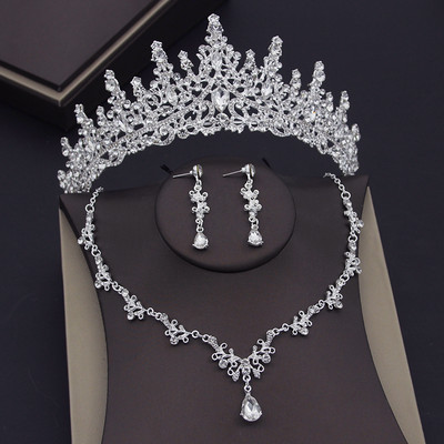 Gyönyörű kristály esküvői ruha Choker nyaklánc szettek nőknek menyasszonyi ékszer szettek Tiaras korona fülbevaló menyasszonyi ékszer készletek