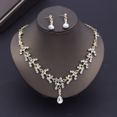 Gyönyörű kristály esküvői ruha Choker nyaklánc szettek nőknek menyasszonyi ékszer szettek Tiaras korona fülbevaló menyasszonyi ékszer készletek