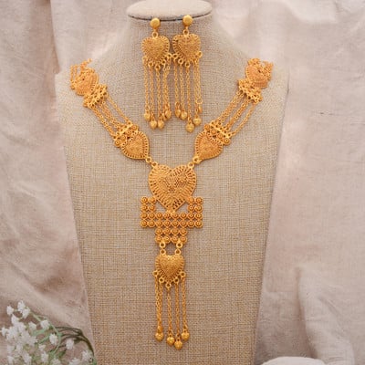 24k Dubai arany színű ékszerkészletek nőknek luxus nyaklánc fülbevaló menyasszonyi afrikai esküvői dísz Feleség ajándék ékszer készlet
