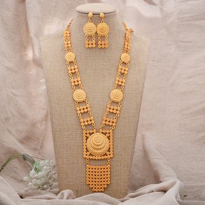 24k Dubai arany színű ékszerkészletek nőknek luxus nyaklánc fülbevaló menyasszonyi afrikai esküvői dísz Feleség ajándék ékszer készlet