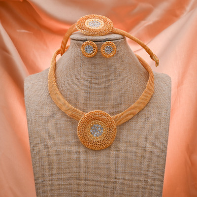 24k Dubai arany színű ékszerkészletek nőknek luxus nyaklánc fülbevaló menyasszonyi afrikai esküvői dísz Feleség ajándék ékszer készlet