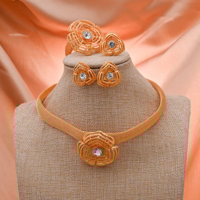 24k Dubai arany színű ékszerkészletek nőknek luxus nyaklánc fülbevaló menyasszonyi afrikai esküvői dísz Feleség ajándék ékszer készlet