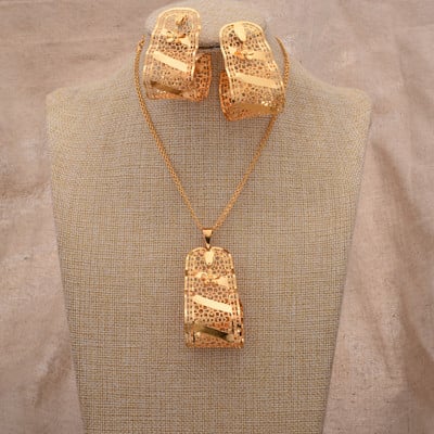 24k Dubai arany színű ékszerkészletek nőknek luxus nyaklánc fülbevaló menyasszonyi afrikai esküvői dísz Feleség ajándék ékszer készlet