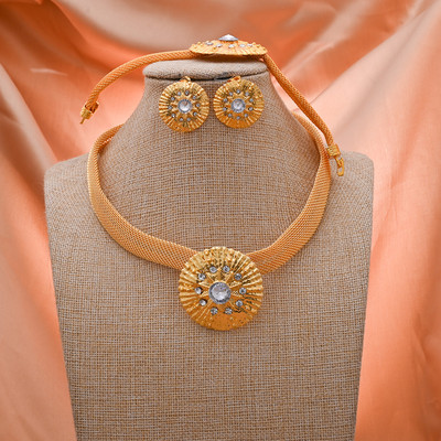 24k Dubai arany színű ékszerkészletek nőknek luxus nyaklánc fülbevaló menyasszonyi afrikai esküvői dísz Feleség ajándék ékszer készlet