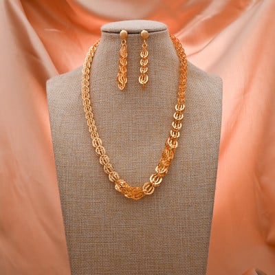 24k Dubai arany színű ékszerkészletek nőknek luxus nyaklánc fülbevaló menyasszonyi afrikai esküvői dísz Feleség ajándék ékszer készlet