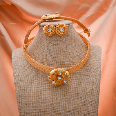 24k Dubai arany színű ékszerkészletek nőknek luxus nyaklánc fülbevaló menyasszonyi afrikai esküvői dísz Feleség ajándék ékszer készlet