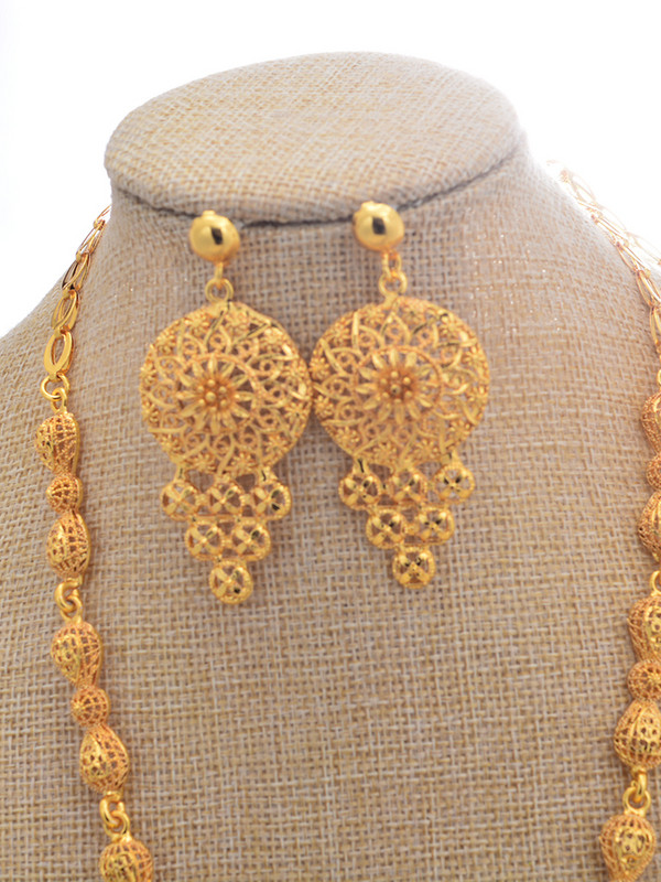 24k Dubai arany színű ékszerkészletek nőknek luxus nyaklánc fülbevaló menyasszonyi afrikai esküvői dísz Feleség ajándék ékszer készlet