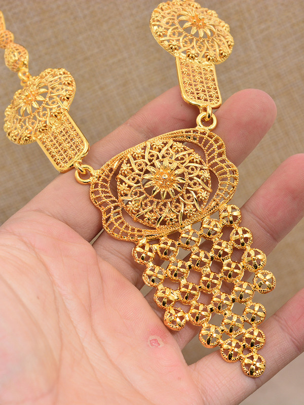 24k Dubai arany színű ékszerkészletek nőknek luxus nyaklánc fülbevaló menyasszonyi afrikai esküvői dísz Feleség ajándék ékszer készlet