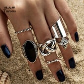 Tocona Bohemia Antique Silver Boja Cross Arrow Black Rhinestone Charm Prstenovi Setovi za žene Muškarci Party nakit prstenovi 3450