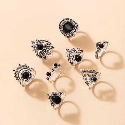 Tocona Bohemia Antique Silver Boja Cross Arrow Black Rhinestone Charm Prstenovi Setovi za žene Muškarci Party nakit prstenovi 3450