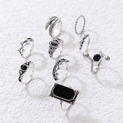 Tocona Bohemia Antique Silver Boja Cross Arrow Black Rhinestone Charm Prstenovi Setovi za žene Muškarci Party nakit prstenovi 3450