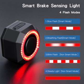 Sectyme Велосипедна аларма за крадец Задни светлини Водоустойчив Smart Auto Brake Sensing Bike Rear Light USB Charge Remote Control Bike Lamp