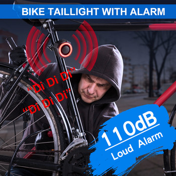 Συναγερμός διαρρηκτικού ποδηλάτου Sectyme Πίσω φως αδιάβροχο έξυπνο ποδήλατο με ανίχνευση φρένων Πίσω φως USB τηλεχειριστηρίου φόρτισης λάμπα ποδηλάτου
