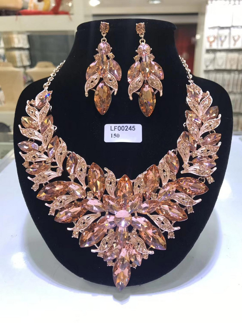 Set nakita od kamenčića Ženski set nakita za vjenčanje nevjeste Modna velika ogrlica Fine vjenčane naušnice Modni afrički vjenčani nakit