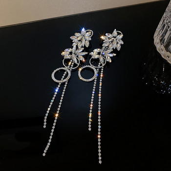 XIALUOKE Винтидж геометрични капкови обеци с дълъг пискюл Големи цветя Висящи обеци с кристали за жени Изящни бижута