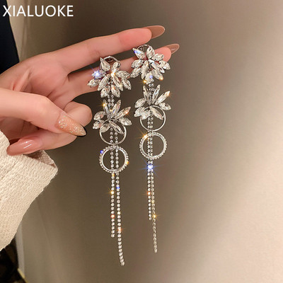 XIALUOKE Vintage dlhé strapcové geometrické visiace náušnice nadrozmerné kvety krištáľové visiace náušnice pre ženy výrazné šperky
