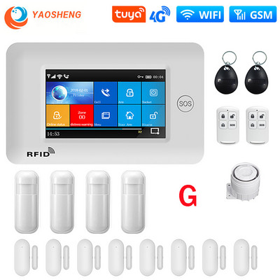 PG-106 4G 433MHz bežični WIFI GPRS zaslon osjetljiv na dodir Pametni kućni protuprovalni sigurnosni alarmni sustavi sa sirenom Detektor dima Senzor za vrata