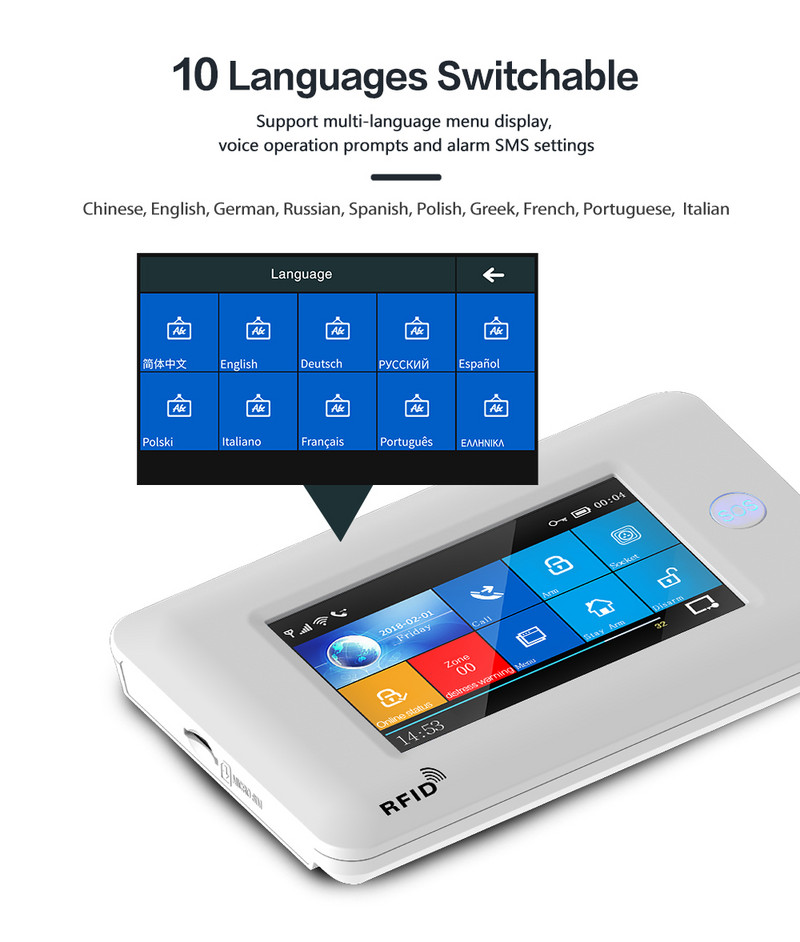 PG-106 4G 433MHz bežični WIFI GPRS zaslon osjetljiv na dodir Pametni kućni protuprovalni sigurnosni alarmni sustavi sa sirenom Detektor dima Senzor za vrata