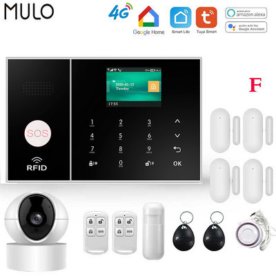 MULO 4G 3G biztonsági riasztórendszerek Tuya Smart WIFI működik az Alexa otthoni betörésérzékelő mozgásérzékelővel, vezeték nélküli füstérzékelővel