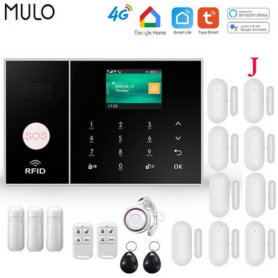 Sisteme de alarmă de securitate MULO 4G 3G Tuya Smart WIFI funcționează cu Alexa Home Detector de mișcare antiefracție Detector fără fir de fum Alarme