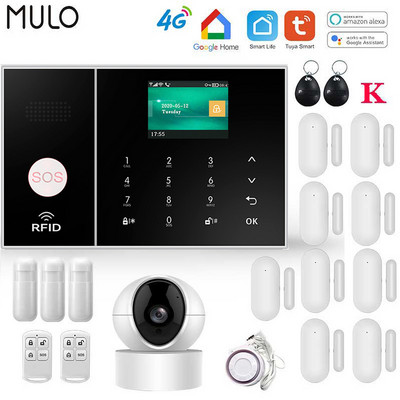 Sisteme de alarmă de securitate MULO 4G 3G Tuya Smart WIFI funcționează cu Alexa Home Detector de mișcare antiefracție Detector fără fir de fum Alarme