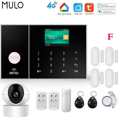 Sisteme de alarmă de securitate MULO 4G 3G Tuya Smart WIFI funcționează cu Alexa Home Detector de mișcare antiefracție Detector fără fir de fum Alarme