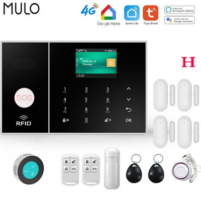 Sisteme de alarmă de securitate MULO 4G 3G Tuya Smart WIFI funcționează cu Alexa Home Detector de mișcare antiefracție Detector fără fir de fum Alarme