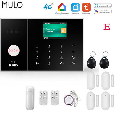 Sisteme de alarmă de securitate MULO 4G 3G Tuya Smart WIFI funcționează cu Alexa Home Detector de mișcare antiefracție Detector fără fir de fum Alarme