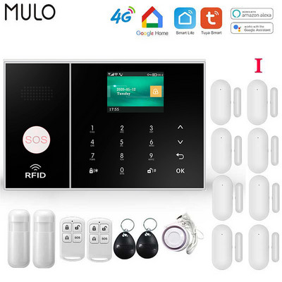 Sisteme de alarmă de securitate MULO 4G 3G Tuya Smart WIFI funcționează cu Alexa Home Detector de mișcare antiefracție Detector fără fir de fum Alarme