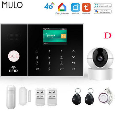 Sisteme de alarmă de securitate MULO 4G 3G Tuya Smart WIFI funcționează cu Alexa Home Detector de mișcare antiefracție Detector fără fir de fum Alarme
