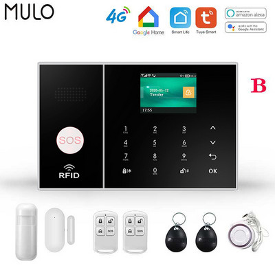 Sisteme de alarmă de securitate MULO 4G 3G Tuya Smart WIFI funcționează cu Alexa Home Detector de mișcare antiefracție Detector fără fir de fum Alarme