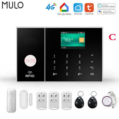 Sisteme de alarmă de securitate MULO 4G 3G Tuya Smart WIFI funcționează cu Alexa Home Detector de mișcare antiefracție Detector fără fir de fum Alarme