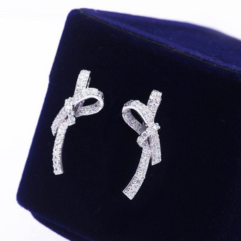 Huitan Sparkling Bow Stud Earrings Луксозни павирани брилянтни кубични цирконий Елегантни обеци за уши за жени Сватбени годежни бижута