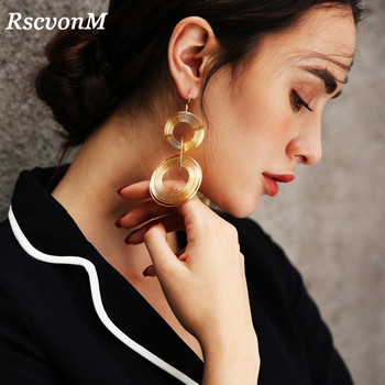 RscvonM пънк златен цвят Големи геометрични 3 кръга метални дълги висящи обеци за жени Бохемско парти Преувеличени модни бижута