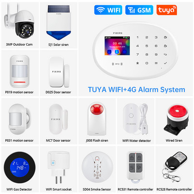 FUERS W204 Направи си сам 4G GSM WIFI Tuya Комплект алармена система за интелигентен дом Безжична аларма Система за сигурност IP Управление на камера Автоматично набиране Сирена