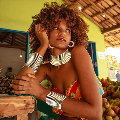 Liffly Fashion African Style Statement Choker nyaklánc fülbevaló készlet női punk vintage galléros karkötők nagy ékszer készlet