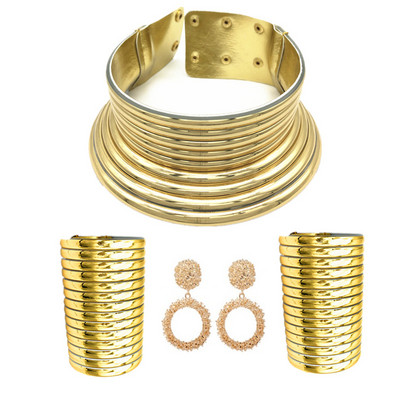Liffly Fashion African Style Statement Choker nyaklánc fülbevaló készlet női punk vintage galléros karkötők nagy ékszer készlet