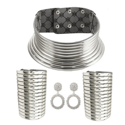 Liffly Fashion African Style Statement Choker nyaklánc fülbevaló készlet női punk vintage galléros karkötők nagy ékszer készlet