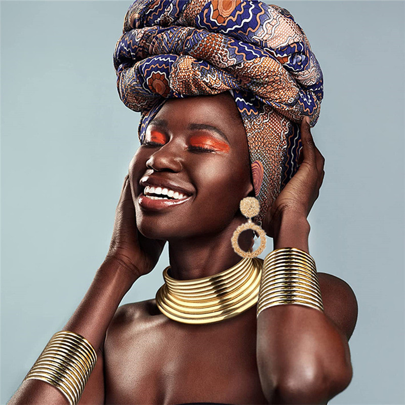 Liffly Fashion African Style Statement Choker nyaklánc fülbevaló készlet női punk vintage galléros karkötők nagy ékszer készlet