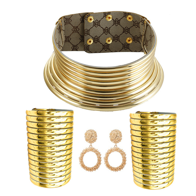 Liffly Fashion African Style Statement Choker nyaklánc fülbevaló készlet női punk vintage galléros karkötők nagy ékszer készlet