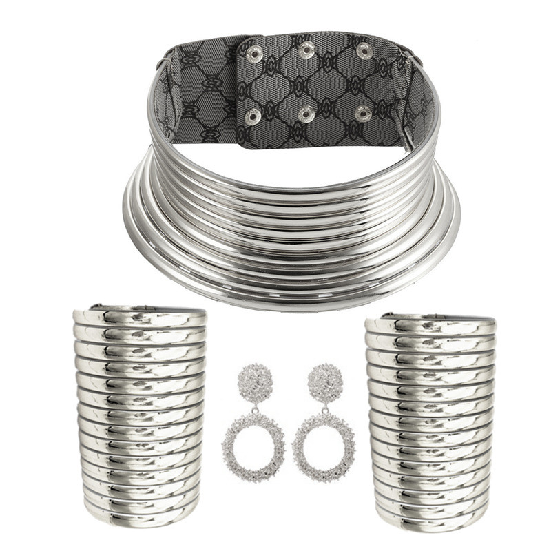 Liffly Fashion African Style Statement Choker nyaklánc fülbevaló készlet női punk vintage galléros karkötők nagy ékszer készlet
