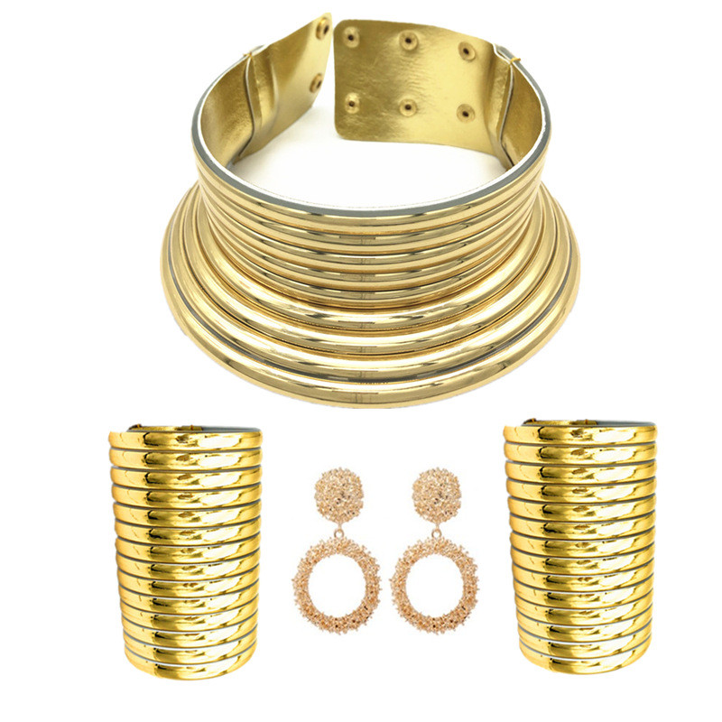 Liffly Fashion African Style Statement Choker nyaklánc fülbevaló készlet női punk vintage galléros karkötők nagy ékszer készlet